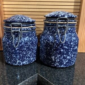 Blue Spomgeware Hand Painted Storage Container Caniater large   Very heavy.
